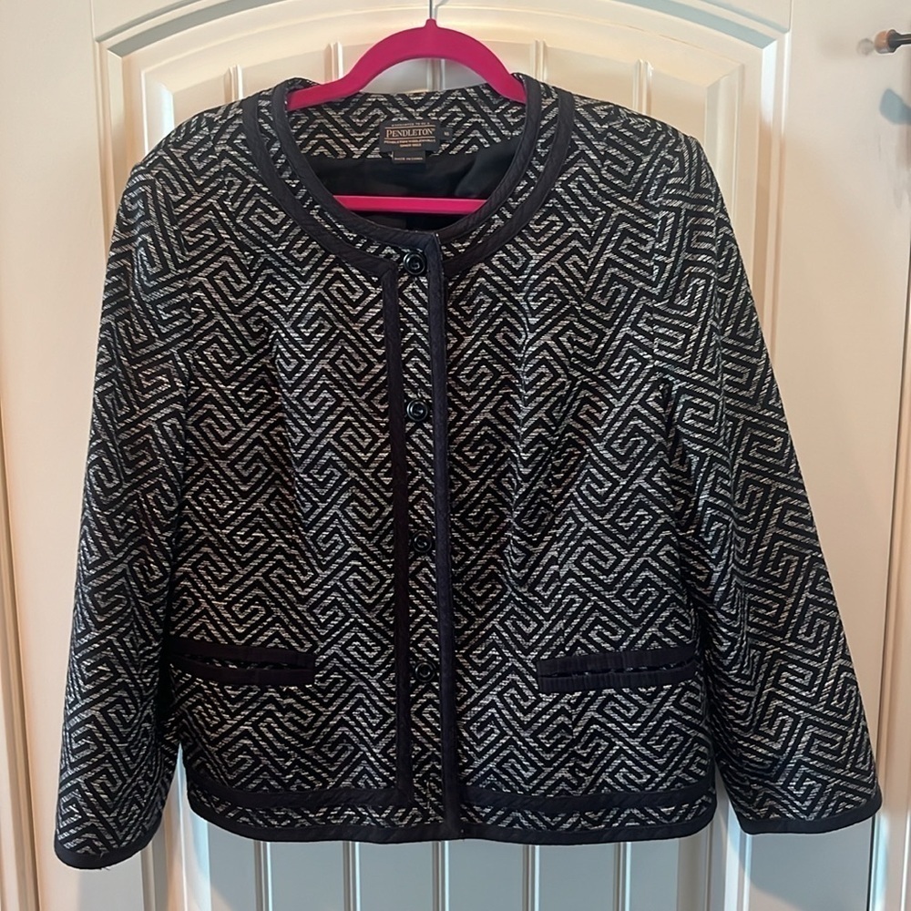 Pendleton 100% cotton geometric academia work career professional blazer size 16